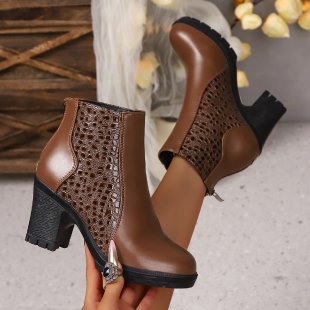 Bottines pour femmes à talons hauts élégantes aspect cuir