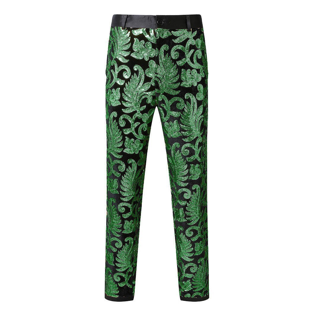 Pantalon de mariage pour hommes à effet pailleté et motif floral