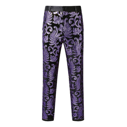 Pantalon de mariage pour hommes à effet pailleté et motif floral