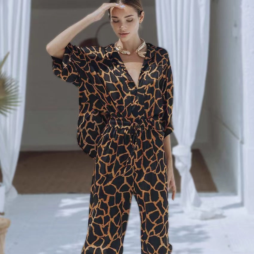 Combinaison élégante pour femme motif girafe jambes larges