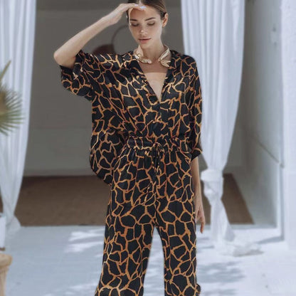Combinaison élégante pour femme motif girafe jambes larges