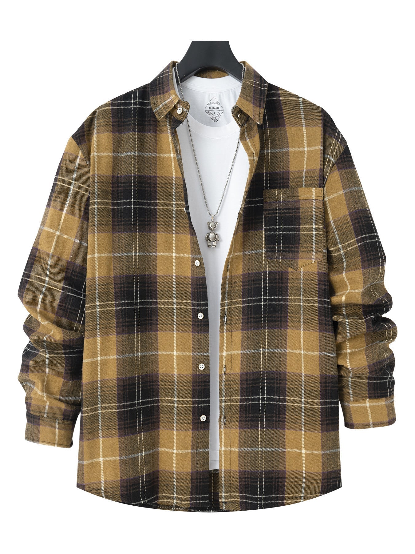 Chemise en flanelle pour homme motif à carreaux moderne poche poitrine