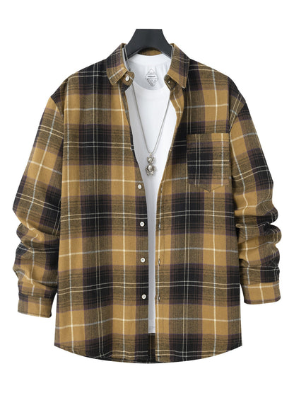 Chemise en flanelle pour homme motif à carreaux moderne poche poitrine