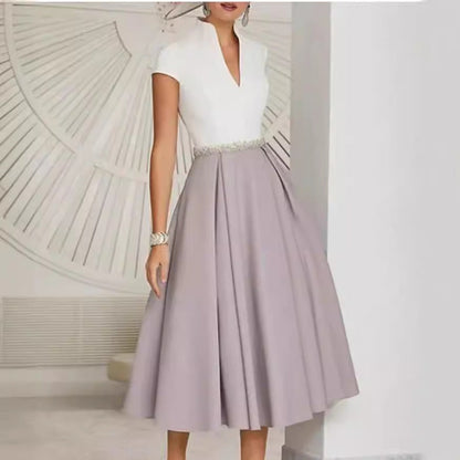Elegantes Damenkleid Hochgeschlossener Kragen Schwingrock - IdealeKleiden