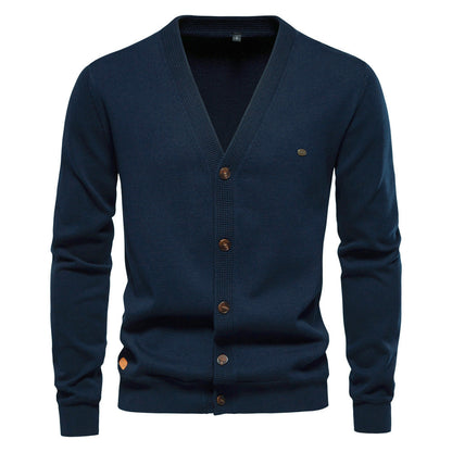 Herren Strickjacke V-Ausschnitt Modern Holzknöpfe - IdealeKleiden