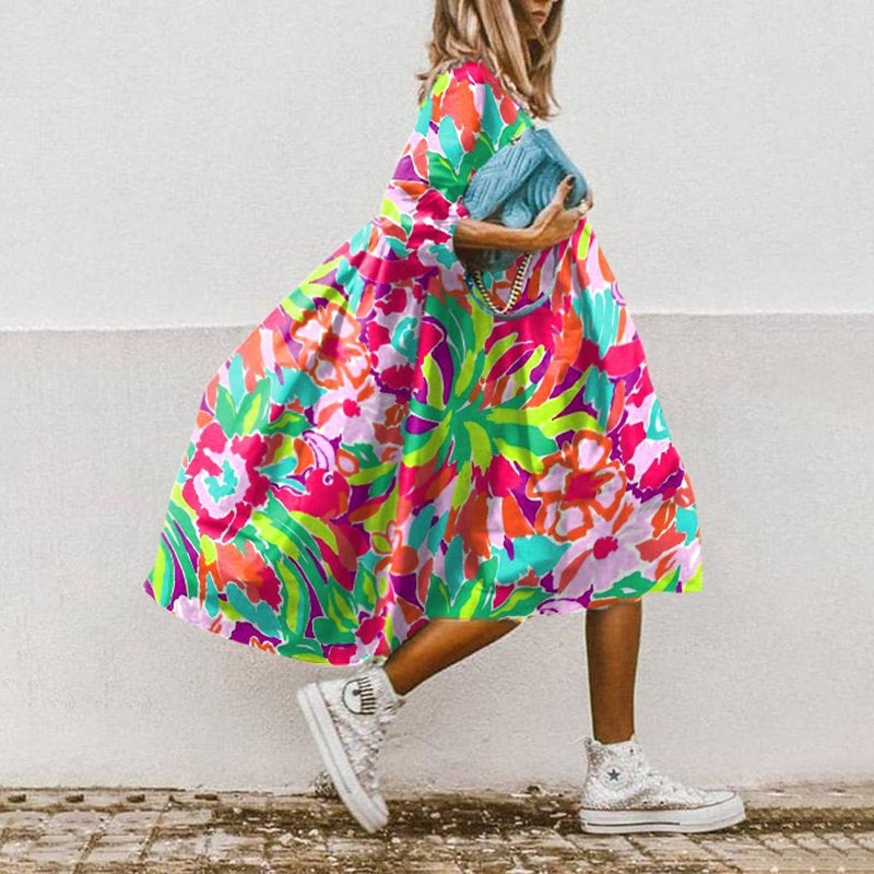 Robe d'été femme motif floral coloré élégant