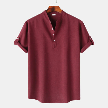 Chemise à manches courtes pour homme, style Henley moderne