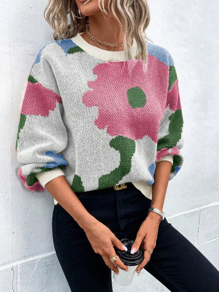 Pull tricoté à motifs Coupe décontractée Col rond