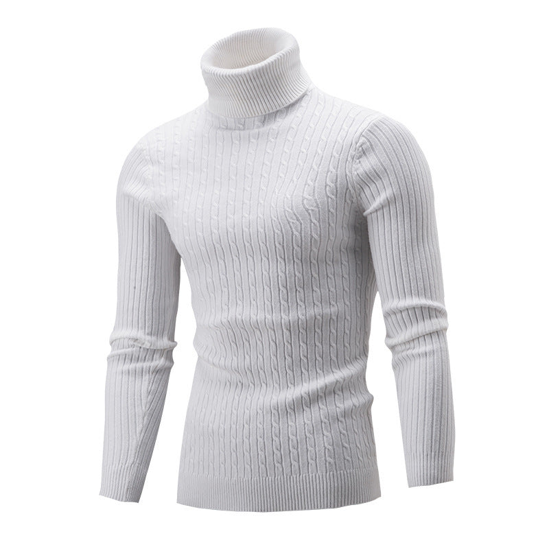 Pull col roulé homme en tricot torsadé, look élégant