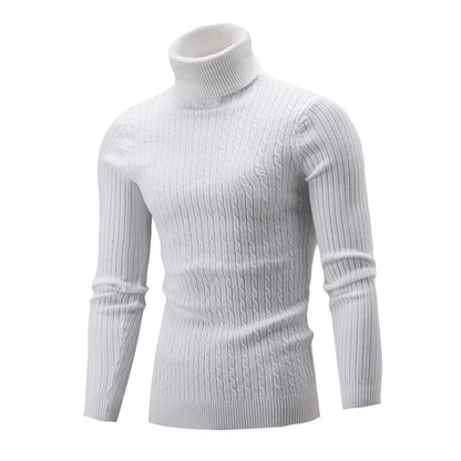 Pull col roulé homme en tricot torsadé, look élégant