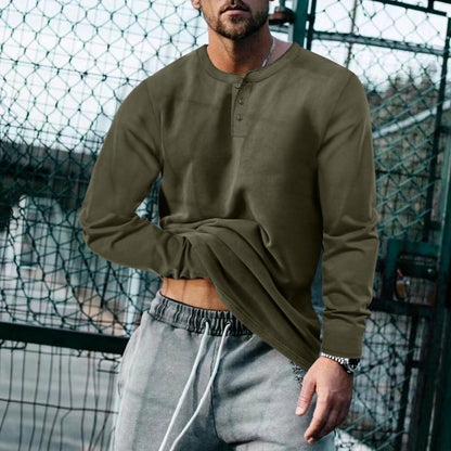 T-shirt à manches longues élégant pour homme avec patte de boutonnage