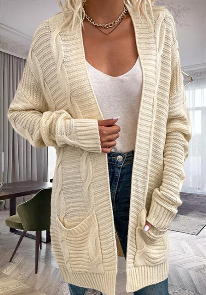 Übergröße Strickjacke Wollmischung Grobstrick mit Taschen - IdealeKleiden