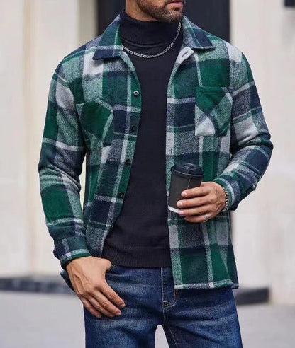 Chemise-veste à carreaux décontractée pour homme