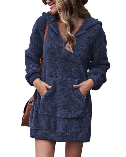 Robe polaire pour femme à capuche, avec poches, douce, robe d'hiver