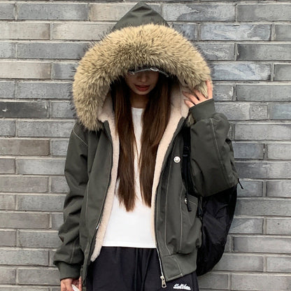 Veste d'hiver femme chaude isolée avec col en fourrure amovible et poches XXL