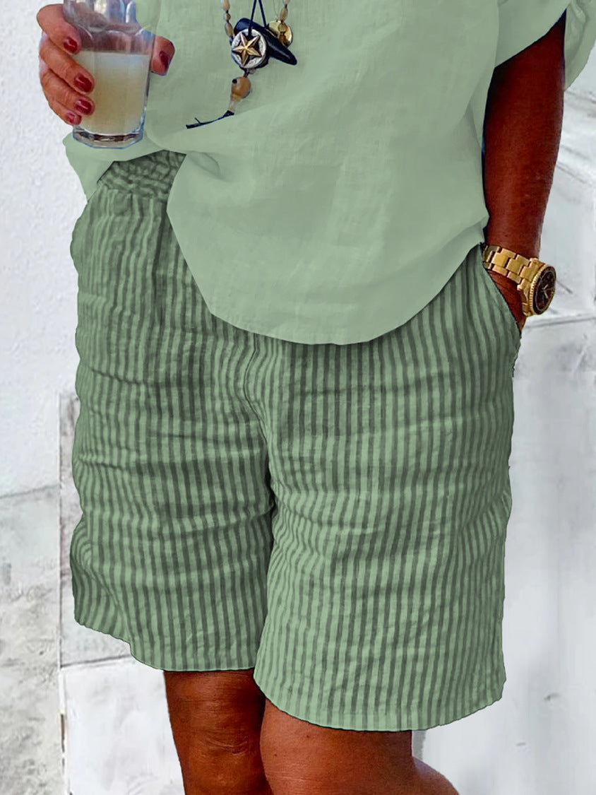 Shorts Femme Léger Coton Rayures Été