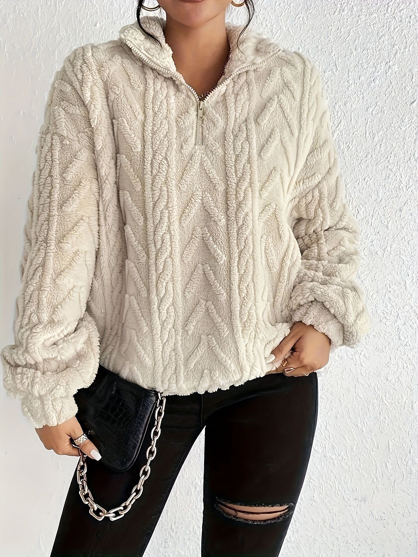 Pull femme polaire doux col montant moderne