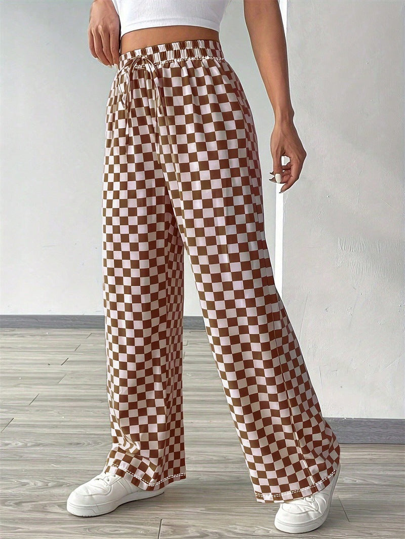 Pantalon Confort Carreaux Femme Taille Élastiquée