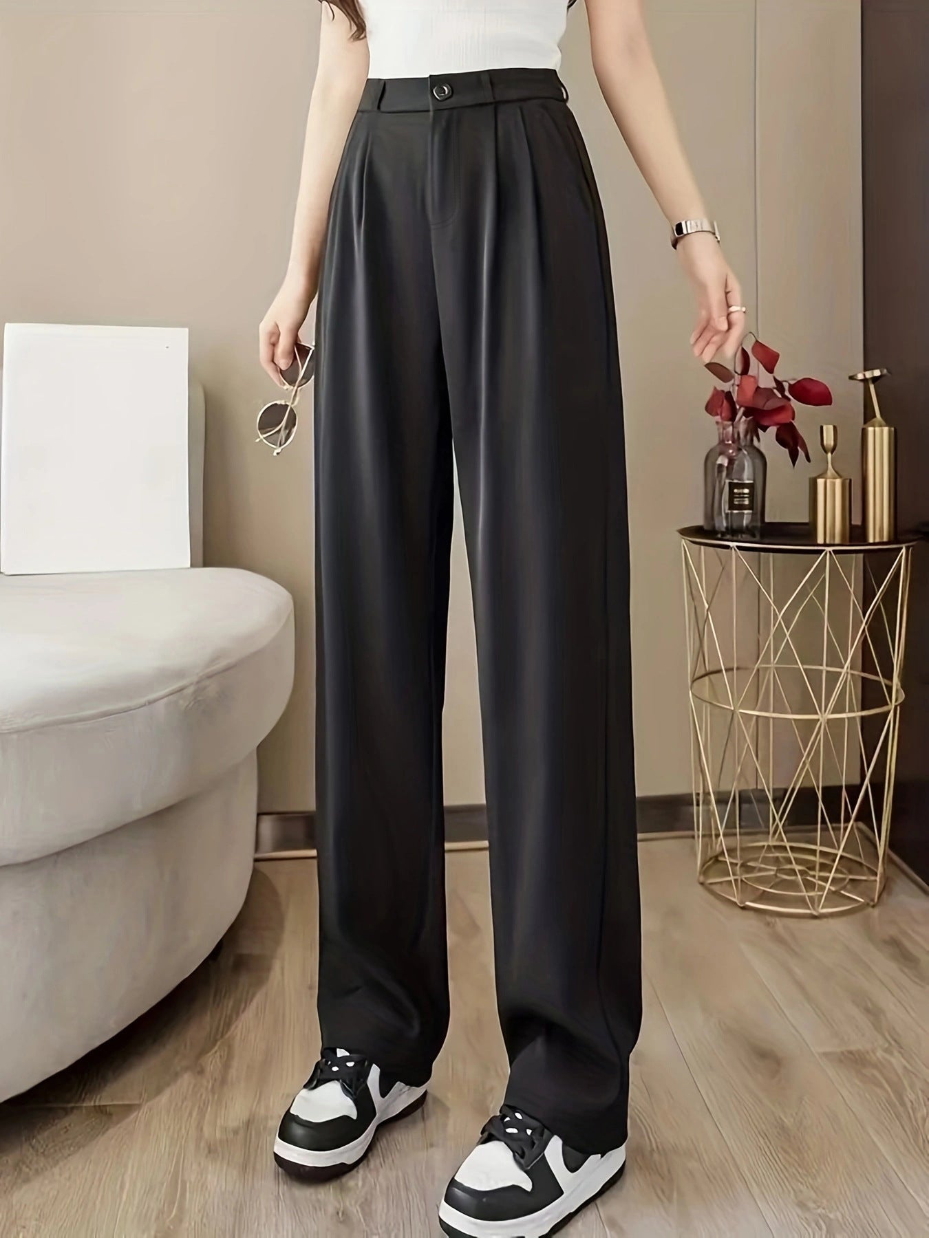 Pantalon femme taille haute Confortable Élégant
