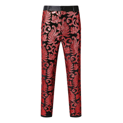Pantalon de mariage pour hommes à effet pailleté et motif floral