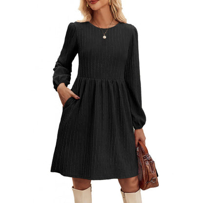 Robe femme manches longues plissée élégante décontractée