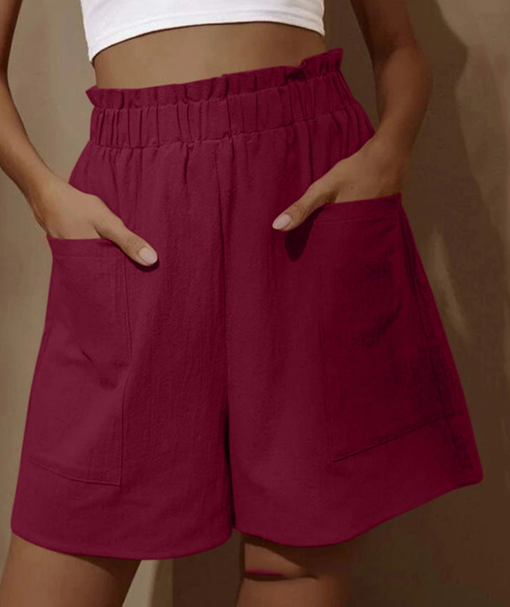 Shorts en lin confortables et élastiques avec poches latérales pour femme