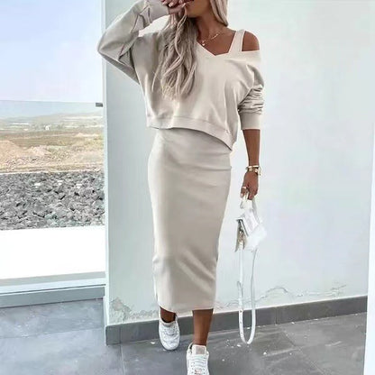 Damen Chic Set Pullover und Bleistiftrock Elegante Outfits - IdealeKleiden
