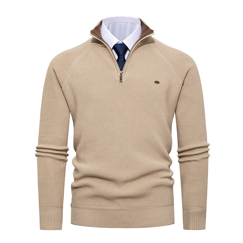 Pull en maille élégant pour homme à col montant et fermeture éclair