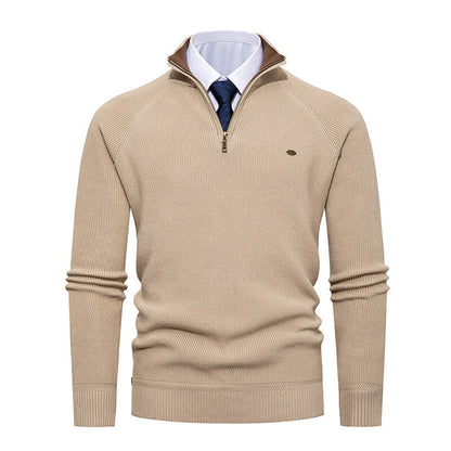 Pull en maille élégant pour homme à col montant et fermeture éclair