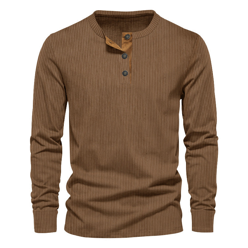 T-shirt à manches longues pour homme, surface texturée, boutons décoratifs