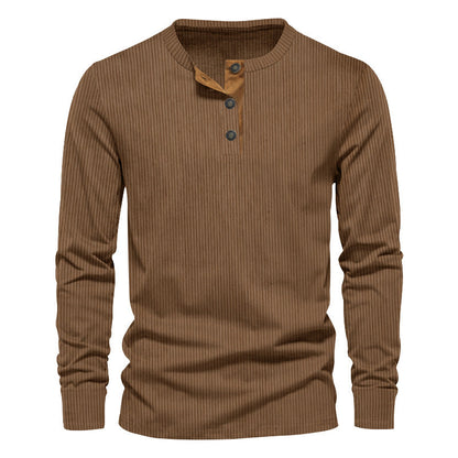 T-shirt à manches longues pour homme, surface texturée, boutons décoratifs