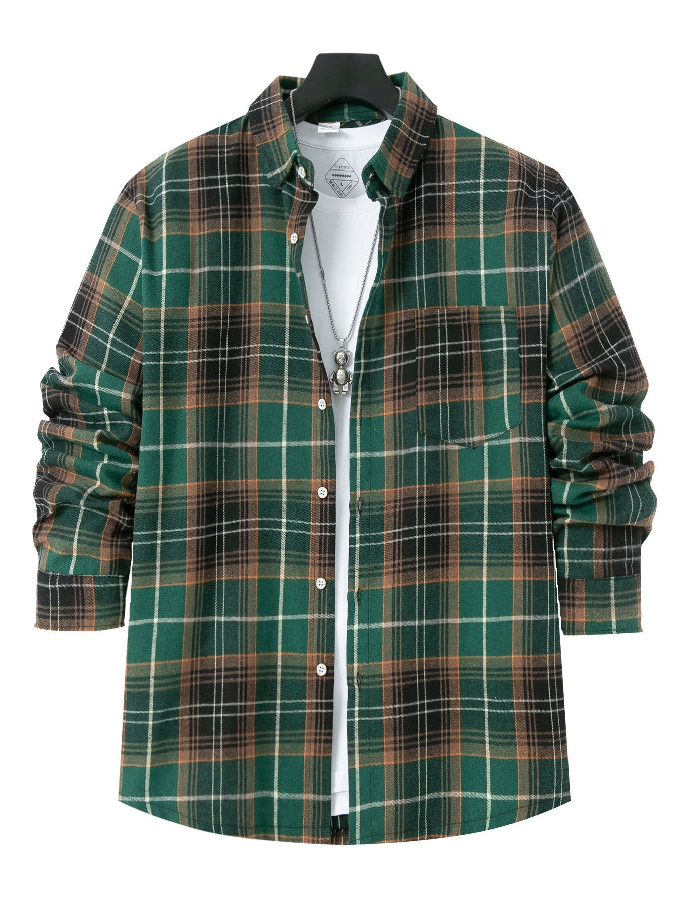 Chemise en flanelle pour homme motif à carreaux moderne poche poitrine