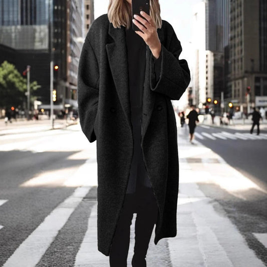 Weiter Damen Oversized Wollmantel Elegantes Design - IdealeKleiden