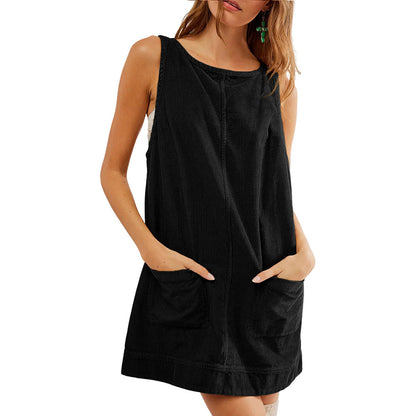 Robe jersey femme décontractée col rond avec poches