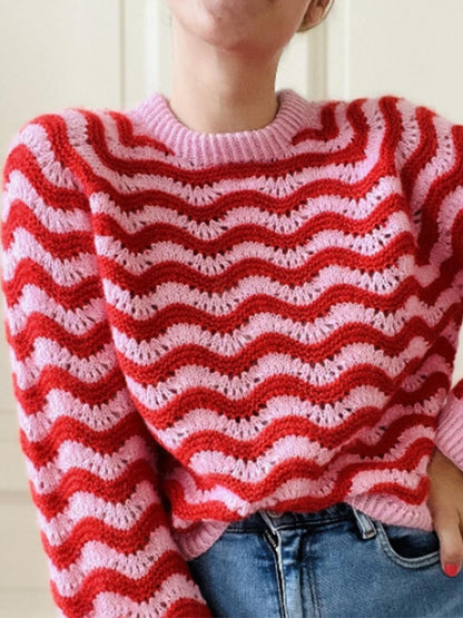 Pull femme amples motif ondulé oversize
