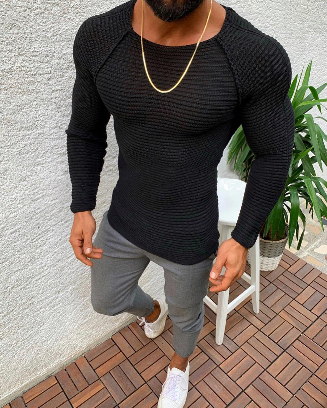 Pull en maille pour hommes, design élégant, manches longues