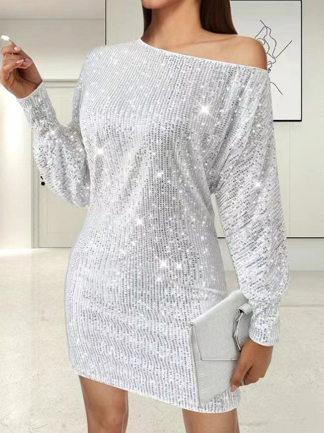 Robe de soirée élégante asymétrique pailletée pour femme