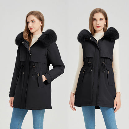 Parka d'hiver femme Col fourrure amovible Coupe slim