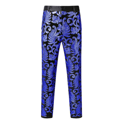 Pantalon de mariage pour hommes à effet pailleté et motif floral