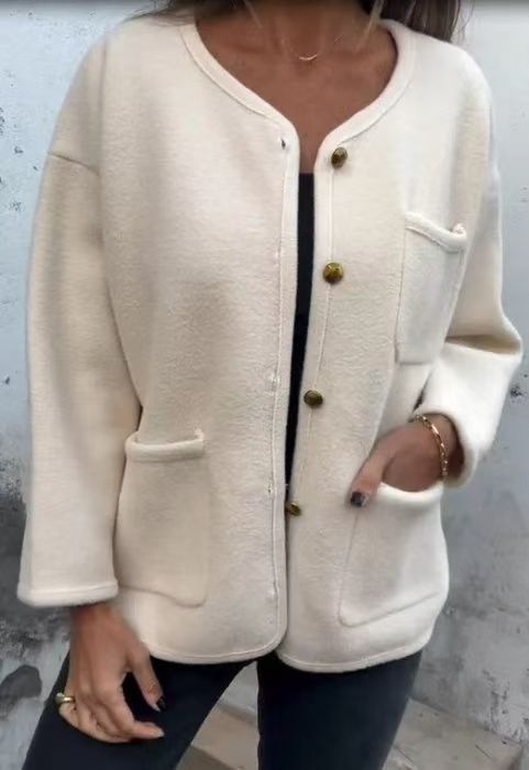 Élégant manteau en laine Col rond Manches longues