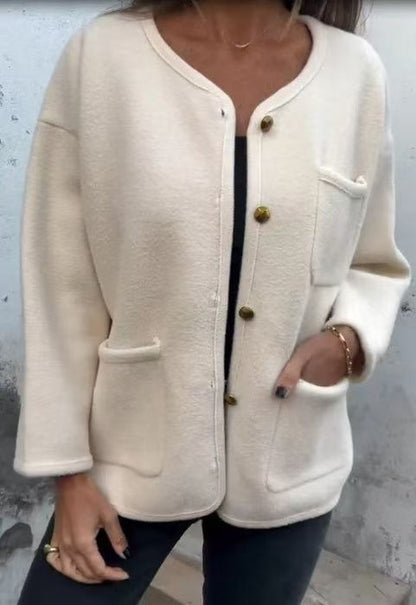 Élégant manteau en laine Col rond Manches longues
