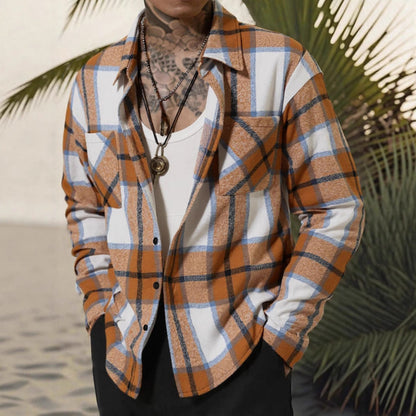 Chemise-veste en flanelle pour homme, carreaux, confortable, poche poitrine