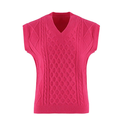 Gilet en tricot pour femme col V motif torsadé vêtement élégant