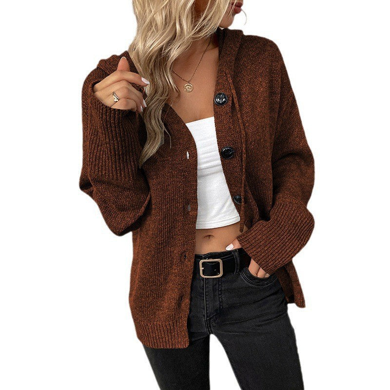 Cardigan femme capuche bouton style vintage
