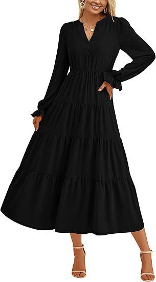 Robe longue élégante pour femme à manches volumineuses