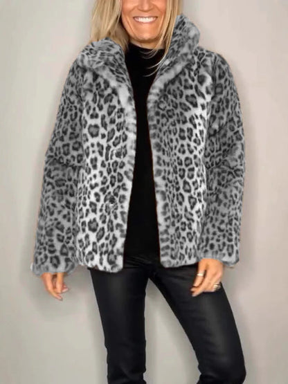 Manteau grande taille en fausse fourrure douce à imprimé léopard
