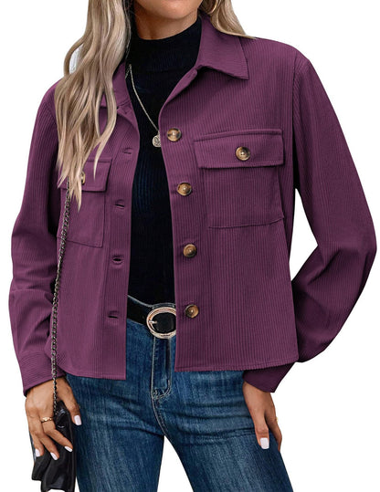 Veste en velours côtelé pour femme, design moderne à deux poches