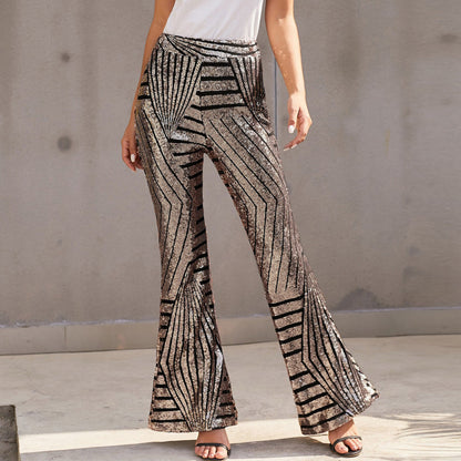 Pantalon de fête pailleté, coupe évasée et design à sequins