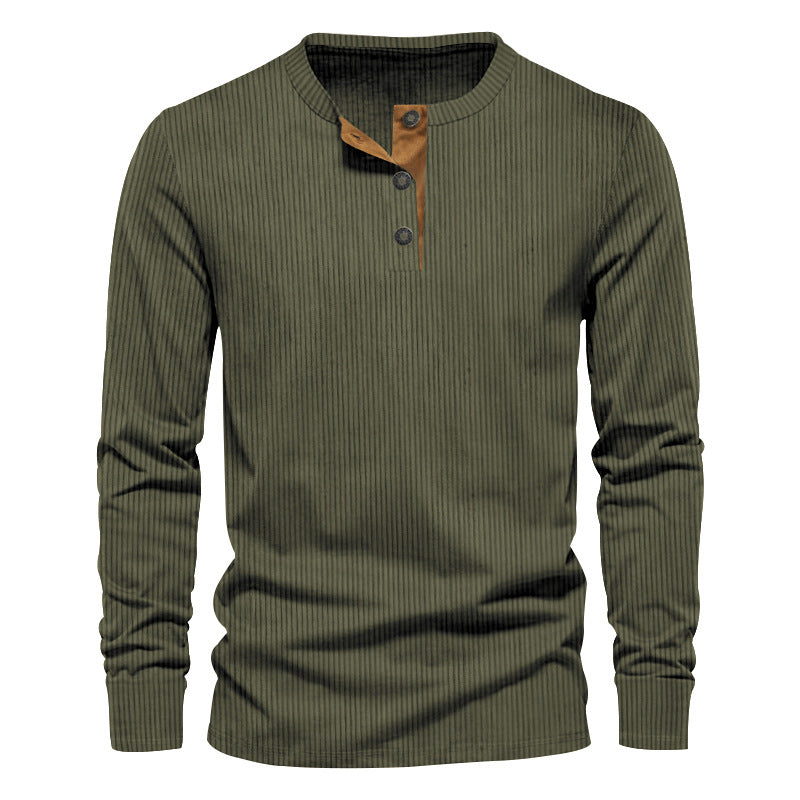 T-shirt à manches longues pour homme, surface texturée, boutons décoratifs