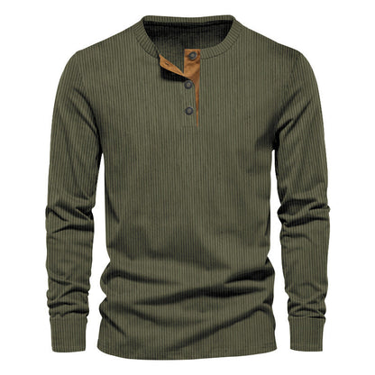 T-shirt à manches longues pour homme, surface texturée, boutons décoratifs
